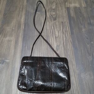 Vintage 1980s SNAKESKIN & LUCITE Handle Cluth Brown Crossbody Bag